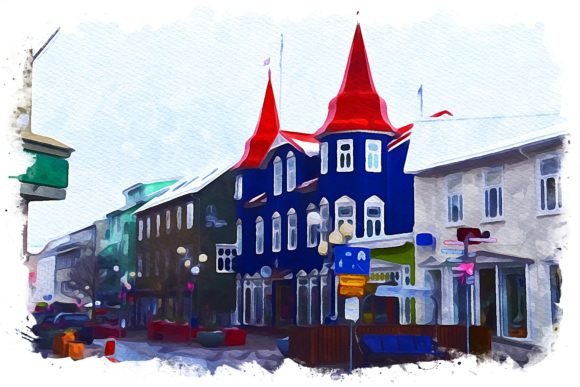 Akureyri Iceland Exquisite Watercolor Illustrations for Blog & Editorial Design