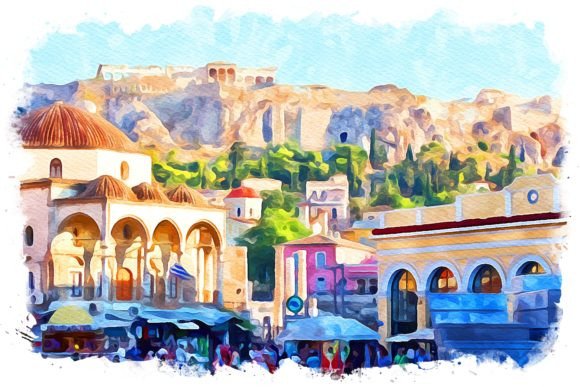 Athens Greece Exquisite Watercolor Illustrations for Local Brand Design