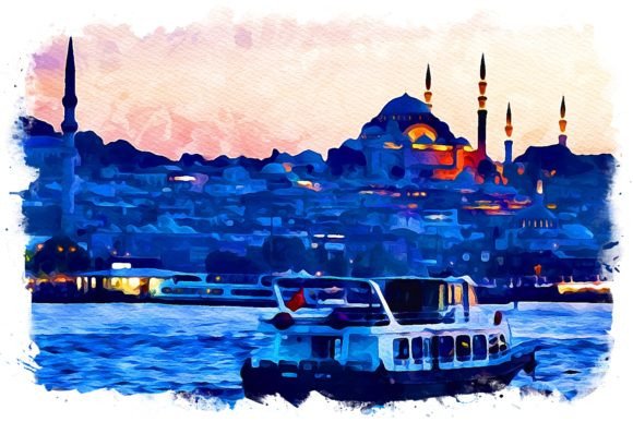 Istanbul Turkey Exquisite Watercolor Illustrations for Crafters & Etsy Sellers
