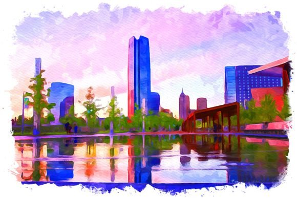 Oklahoma City U.S.A. Watercolor Illustrations for Digital Sellers