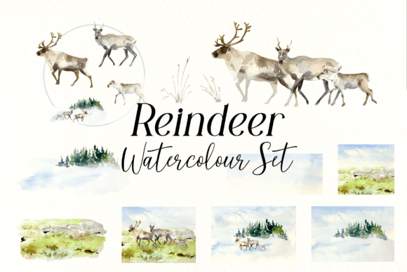 Reindeer Watercolor Set – Festive Illustrations for Digital Sellers & Creative Entrepreneurs