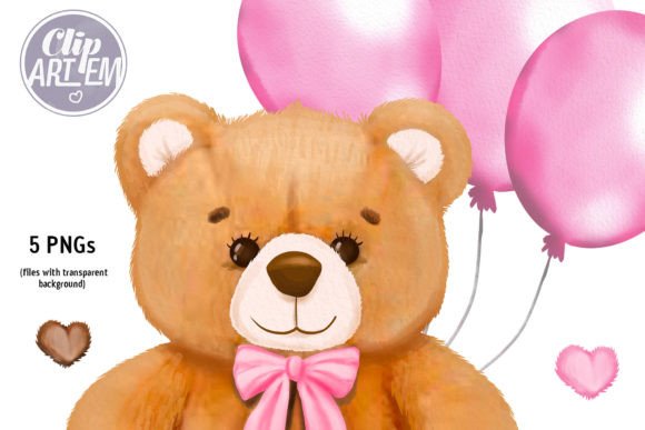 Sweet Girl Bear Pink Watercolor PNG File for Local Brand Illustrations