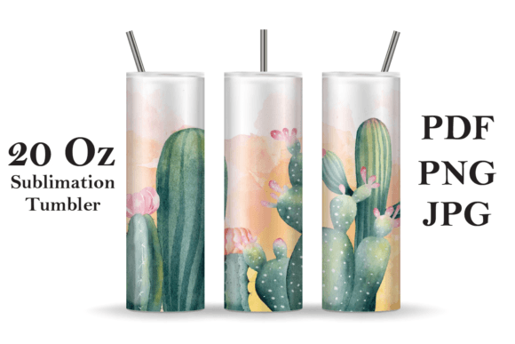 Watercolor Cactus 20oz Tumbler Illustrations for Real Crafters