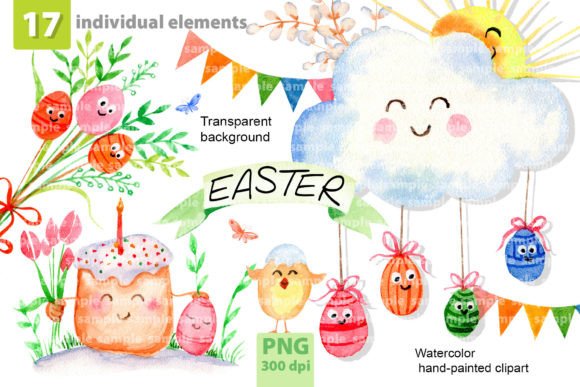 Watercolor Easter Chickens & Bunnies C Illustrations